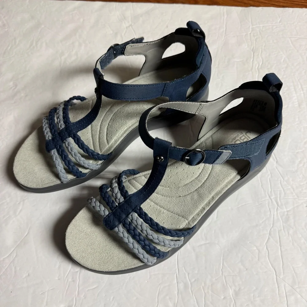 JBU by Jambu Pragije Navy Grey Braided T-Strap Memory Foam Sandals Womens 10M